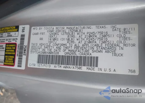 2011 Toyota Tacoma Prerunner V6 z USA, uszkodzony, nr VIN 5TFTU4GN0BX008328